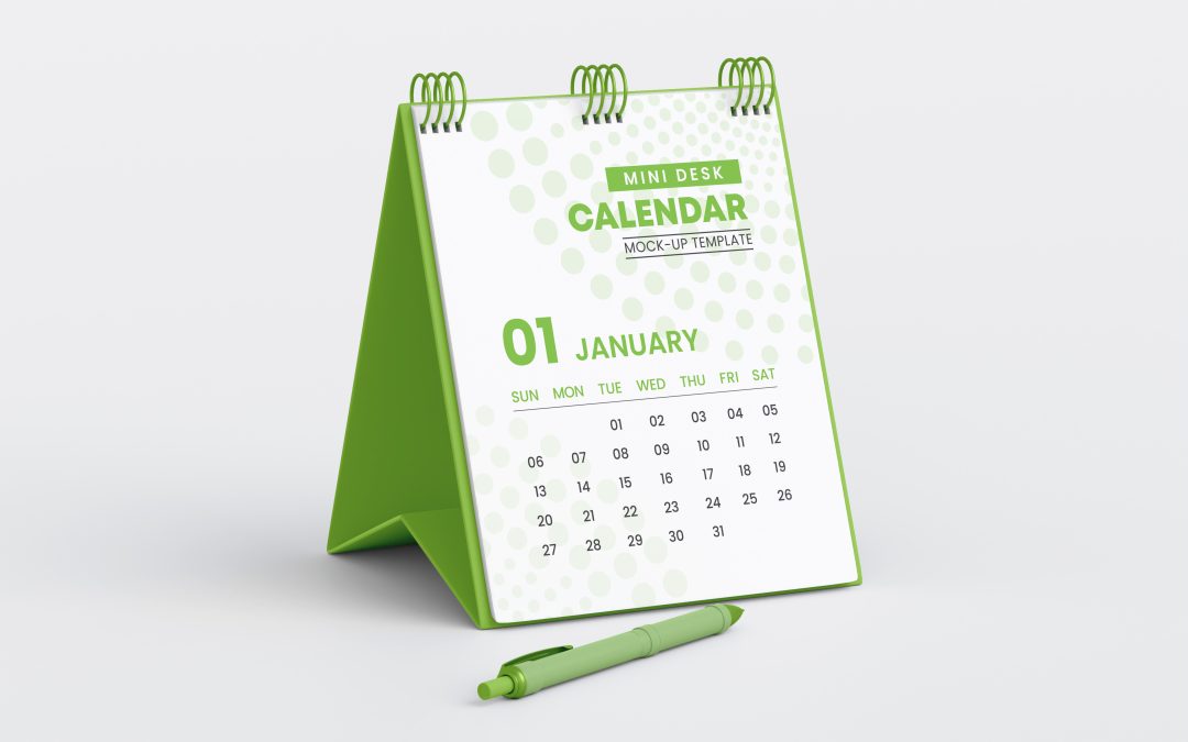 ilustrasi kalender meja dengan finishing spiral