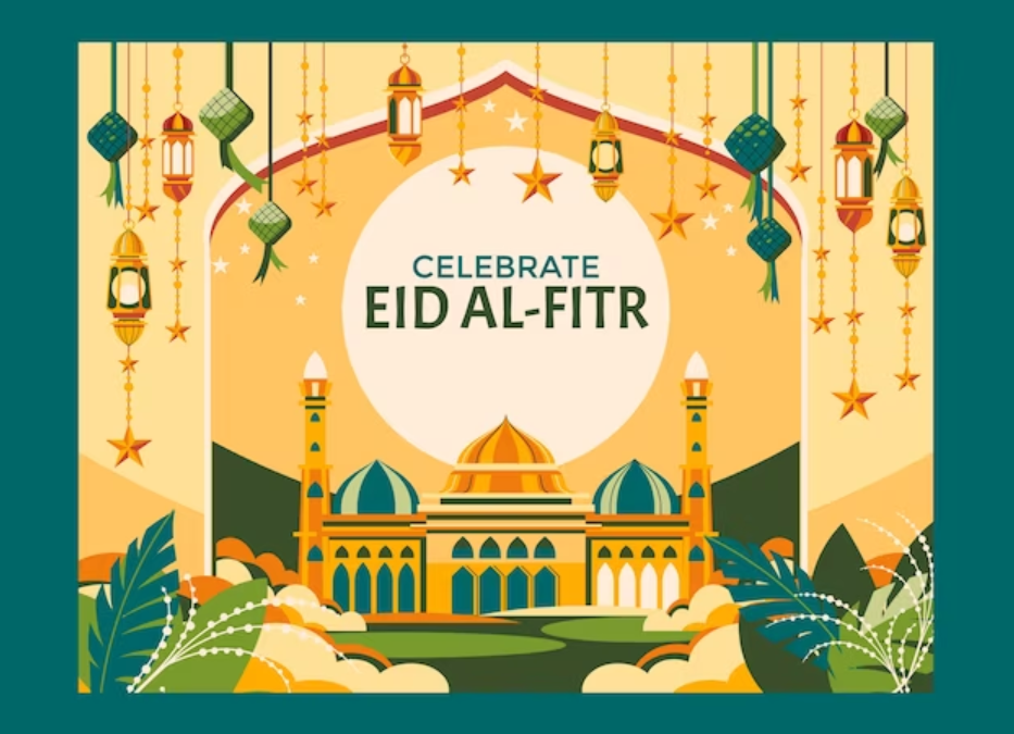 Ilustrasi ucapan lebaran idul fitri dalam bentuk greeting card