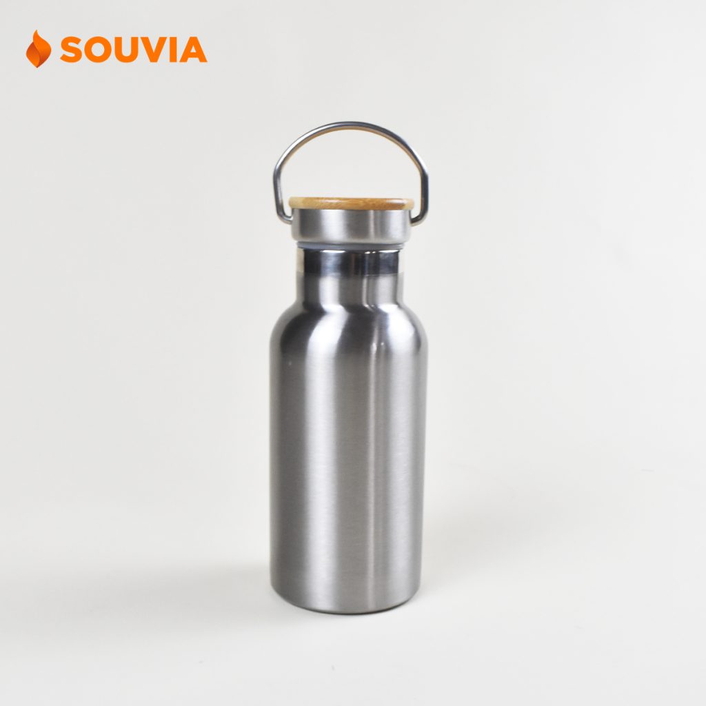 tumbler tutup kayu ukuran 500 ml bahan stainless dengan handle